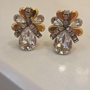 80s Vintage Gold and Silver Crystal Earrings